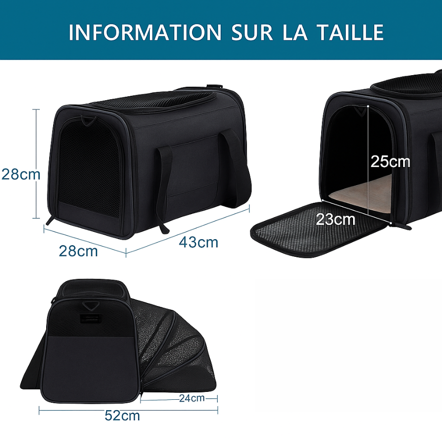 Galaxy pets Sac de transport extensible pour grands chats et petits chiens